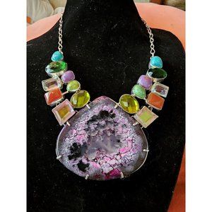 Gemstone BIG STATEMENT Art  Necklace Bohemian Carnival Rainbow UNIQUE 925 Silver